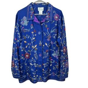Quacker Factory Blue Floral Embroidered Jacket